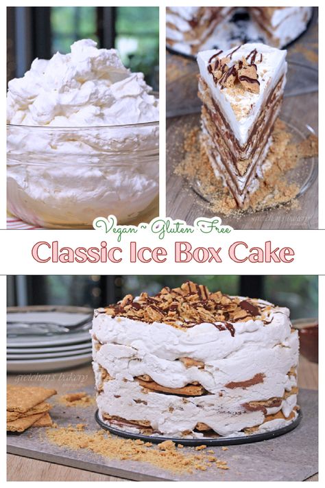 Vegan Icebox Cake - Gretchen's Vegan Bakery Vegan Ice Box Cake, Vegan Icebox Cake, Nabisco Famous Chocolate Wafers, Vegan Ganache, Ice Box Cake, Burger Buns Recipe, Gluten Free Graham Crackers, Chocolate Wafer Cookies, Vegan Whipped Cream