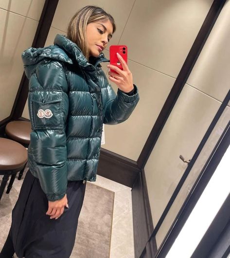 Moncler Maya Outfit, Moncler Maya, Miss You Already, Moncler Jacket, Green Jacket, Forest Green, Down Jacket, Varsity Jacket, Dj