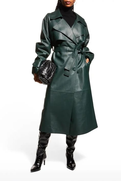 Classy Going Out Outfits, Long Leather Coat, Leather Trench, Leather Trench Coat, Going Out Outfits, Notched Collar, Lambskin Leather, Cloak, Leather Coat