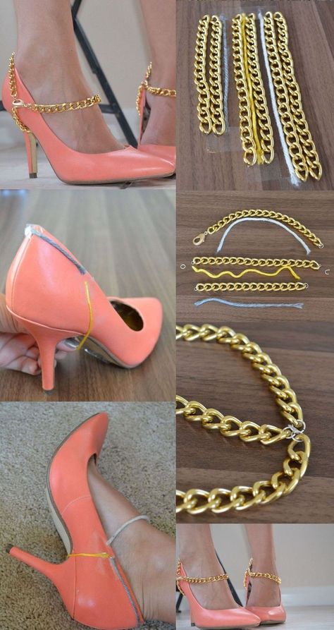 Shoe Makeover, Jewelry Chains, Jewerly Designs, Shoe Crafts, Cool Ideas, Diy Shoes, Diy Schmuck, Diy Accessories, Chains Jewelry