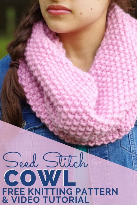 Modern Knitting Projects, Easy Cowl Knitting Pattern, Seed Stitch Cowl, Knitting Beginners, Infinity Scarf Knitting Pattern, Winter Knitting Patterns, Fall Knitting Patterns, Knit Cowl Pattern Free, Modern Knitting Patterns