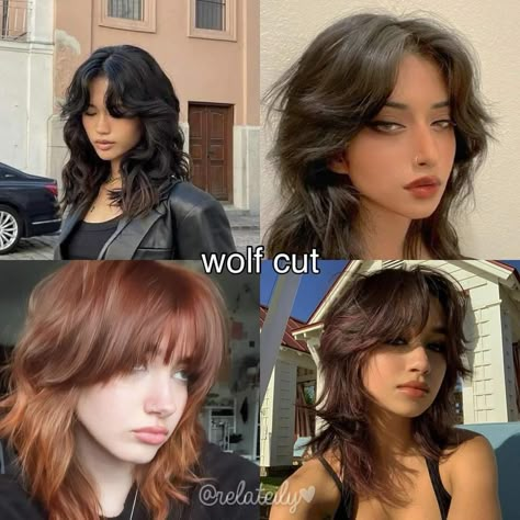 Wolf Haircut Without Bangs, Short Haircut Names For Women, Mid Length Wolf Cut Wavy Hair, Low Maintenance Curly Haircut, Wolfcut Mid Length, Wolf Cut For Round Face, Hush Cut Short, 90s Grunge Haircut, Haircut Ideas For Wavy Hair