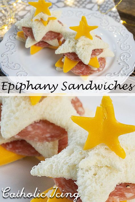 Check out these cute star sandwiches for the Epiphany! Kids just love these. Everything tastes better with a fun shape! #star #epiphany #epiphanyforkids #liturgicalliving #liturgicalyear #3kingsday #maji #epiphanyforkids #christmasseason Star Sandwiches, Epiphany Crafts, Saint Feast Days, King Craft, Star Shaped Cookies, The Epiphany, Recipe For Kids, Catholic Crafts, Eggnog Recipe