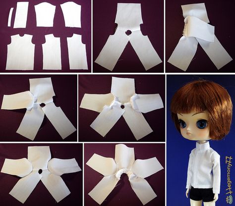 How I made shirt for Dolls by Hegemony77 doll clothes, via Flickr Dolls Clothes Diy, Sewing Doll Clothes, Diy Vetement, Barbie Patterns, Clothes Diy, Barbie Diy, Doll Tutorial, Sewing Dolls, Sewing Toys