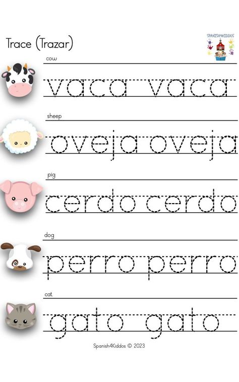 Spanish lesson about farm animals uses fun bilingual reading to learn vocabulary, sight words, and language skills. Animals In Spanish, Young Toddler Activities, Spanish Animals, Fun Learning Games, Learn Vocabulary, Animals Printable, Spanish Worksheets, Animal Worksheets, Classroom Labels