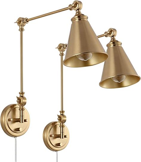 Gold Swing Arm Wall Lamp Set of 2, Modern Adjustable Wall Mounted Sconce, Warm Brass Finish Bathroom Amazon, Wall Mounted Reading Lights, Gold Wall Lights, Contemporary Light Fixtures, Wall Lamps Bedroom, Lamp Set, Industrial Wall, Gold Walls, Wall Mounted Light