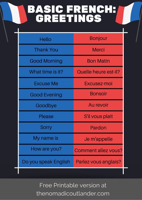 Tring to learn some French? Having some knowledge of basic French words and phrases in your repertoire is a great asset before departing on a trip to France, Quebec, or many other places that use French. Knowing some French is respectful and part of the experience of traveling to a new place. Learn French, France, Language Tips, Language Learning, Free Guide, Language Cheat Sheet, Travel Tips, Travelling, Travel Hacks, Paris, Montreal, French Grammar Learning France, France Language, French Language Basics, Learn French Fast, French Practice, Learn French Beginner, Language Tips, French Flashcards, Basic French