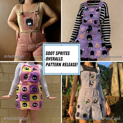 Overalls Crochet Pattern, Overalls Crochet, Bum Bag Pattern, Crochet Overalls, Overalls Pattern, Soot Sprite, Soot Sprites, Bum Bag, How To Make Shorts