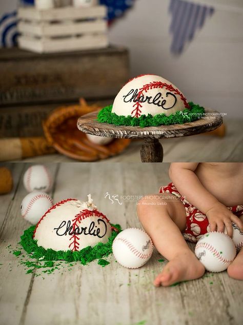 Smash Cake Baseball Theme, Baseball Half Birthday Cake, Vintage Baseball Cake Smash, Half Birthday Cake Baseball, One Baseball Birthday, Smash Cake Baseball, Baseball Themed Smash Cake, Rookie Of The Year Smash Cake, Half Baseball Cake