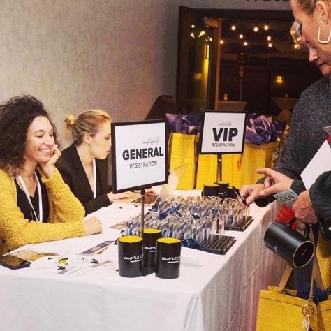 VIP and general admission for corporate events Conference Registration Table, Check In Table Event, Professional Event Decor, Company Event Decoration, Event Registration Design, Registration Desk Design Event, Event Registration Table, Conference Decorations Events, Registration Booth