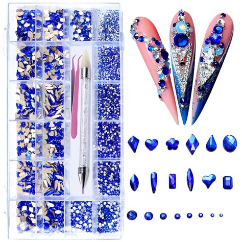 PRICES MAY VARY. 💙【Unleash Your Creativity with Multi Shape】20 shapes, 6080 pieces of rhinestones, elevate your nail art game with our AMLAVIFISH nail rhinestones. From elegant designs to bold statements, the possibilities are endless. 💙【Premium Quality】Crafted with precision and care, our dark blue rhinestones kit are made from high-quality materials with superb clarity, brilliance, and durability. They won't lose their sparkle over time. 💙【Easy Application】Our blue nail charms and gems feat Shapes 3d, Nail Rhinestones, Bold Statements, Nail Art Designs Diy, Blue Nail, Diy Nail Art, Crystal Nails, Nail Charms, Nail Art Accessories