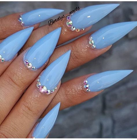 Blue Stilleto, Blue Design Nails, French Tip Stiletto Nails, French Tip Stiletto, Lady Nails, Blue Stiletto Nails, Stilleto Nails Designs, Blue French Tips, Womens Nails