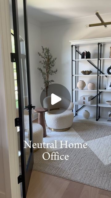 Monika Saran on Instagram: "Neutral home office views 👀 

I’ve made a few updates in this room to keep it functional but still aesthetically pleasing. My swivel chair and gold glass console table both affordable finds. My large standing desk is very functional and the lighting and bookcase are a splurge.

For links, type shop or use direct link https://liketk.it/4M6SJ

#homedecor #homeoffice #homeofficedecor #homeofficeideas #neutraldecor #neutralhomedecor #officedecor" Neutral Home Office, Glass Console Table, Neutral Home, 10k Views, Neutral Decor, Gold Glass, Swivel Chair, Aesthetically Pleasing, Home Office Decor