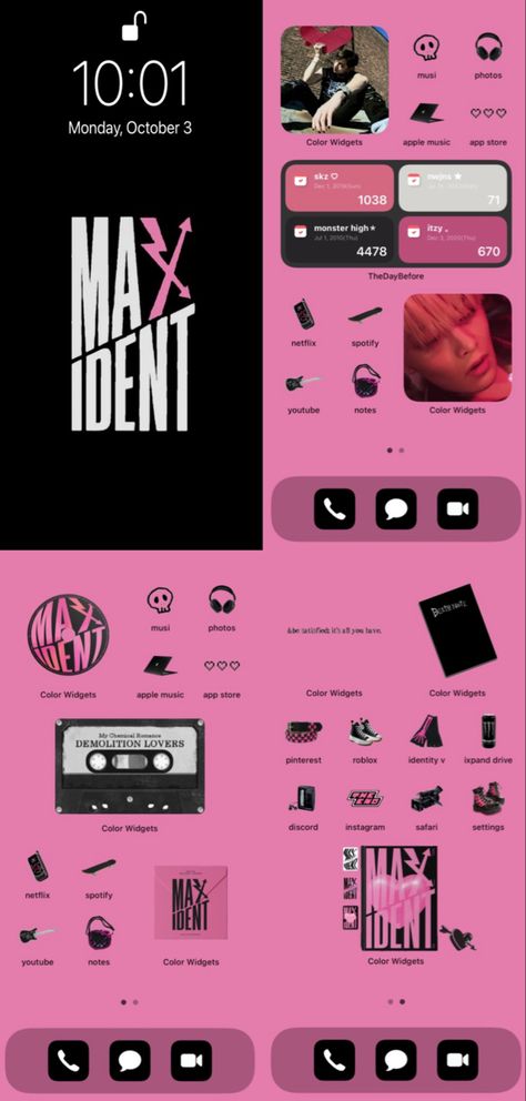 Maxident Skz Widget, Black And Pink Ios 16 Homescreen, Skz Phone Case Ideas, Skz Ios Layout, Skz Iphone Layout, Kpop Home Screen Ideas, Phone Themes Black, Stray Kids Homescreen Layout, Kpop Home Screen Layout