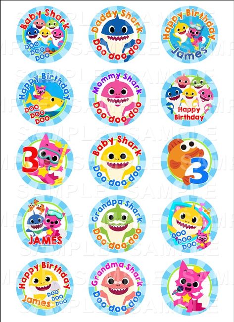 Shark Cupcake Toppers, Topper Baby Shark, Punisher Skull American Flag, Shark Cupcakes, Octonauts Birthday Party, Shark Birthday Cakes, Cartoon Cupcakes, Boys First Birthday Cake, Shark Themed Party