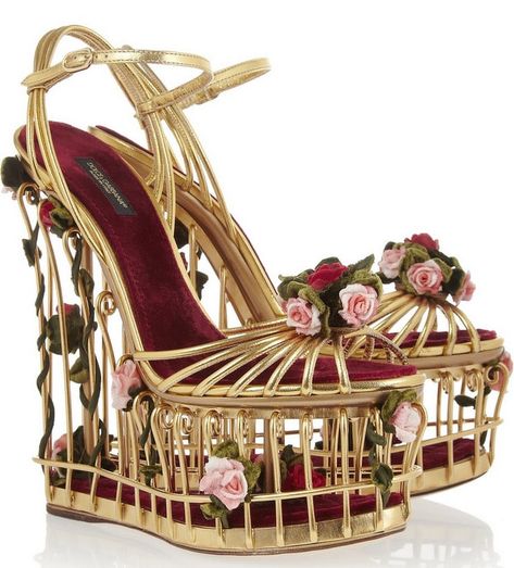 Dolce and Gabbana Cage Sandals Wedding Shoes Platform, Lizzie Hearts, Runway Shoes, Flower Sandals, Floral Sandals, Caged Heels, 3d Rose, Caged Sandals, Wedges Sandals