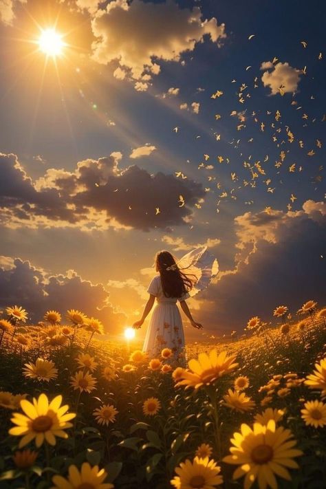 الفن الرقمي, Dreamy Artwork, Sunflower Field, Girly Art Illustrations, Photography Wallpaper, Jolie Photo, Dreamy Art, Pretty Wallpapers Backgrounds, Once In A Lifetime