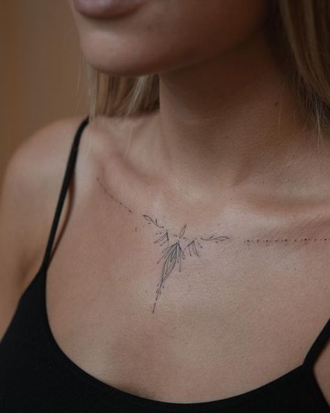 Fine Line Tattoo Chest Women, Fineline Chest Tattoo, Minimal Chest Tattoo, Dainty Chest Tattoo, Symmetrical Collar Bone Tattoo, Collarbone Tattoos For Women, Delicate Tattoos For Women, Spiral Tattoos, Ink Therapy