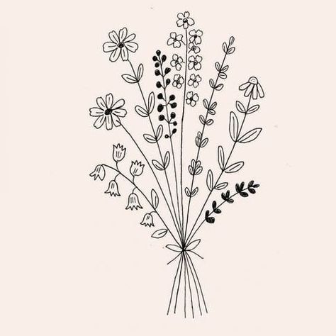 Wildflower Drawing, Line Art Flowers, Hand Embroidery Patterns Free, Flower Line Drawings, Embroidery Template, Diy Embroidery Patterns, Floral Drawing, Pola Sulam, Hand Embroidery Projects