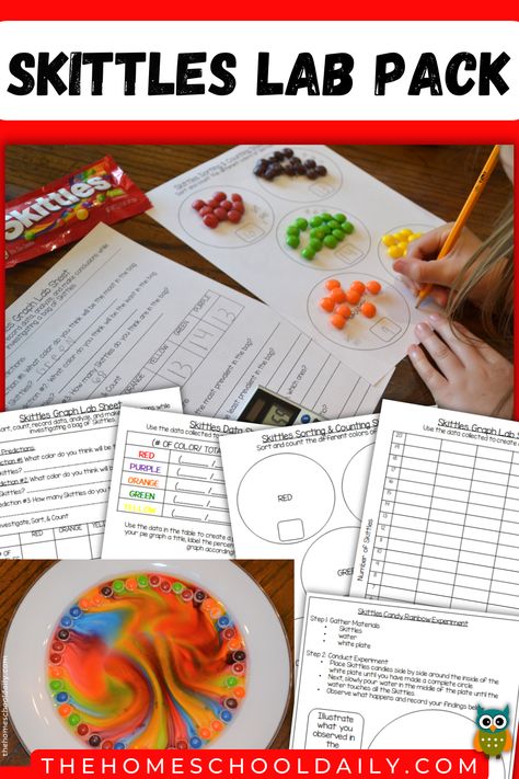 Skittles Graphing, Skittles Science Fair Project, Skittles Experiment, Rainbow Experiment, Science Fair Projects Boards, Candy Science, Mean Median And Mode, Lab Activities, Graphing Activities