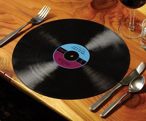 Vinyl records might be an obsolete technology but they function perfectly as dinner placemats. Easy to clean and dishwasher safe, these vinyl record dinner placemats are a great gift idea for the vintage record junkies, and are perfect for music themed parties. Record Placemats, Music Theme Party Decorations, Dishwasher Smells Bad, Music Note Party Decorations, Music Theme Party, Decor Dinner Table, Party Decorations Diy, Music Theme Birthday, Music Themed Parties