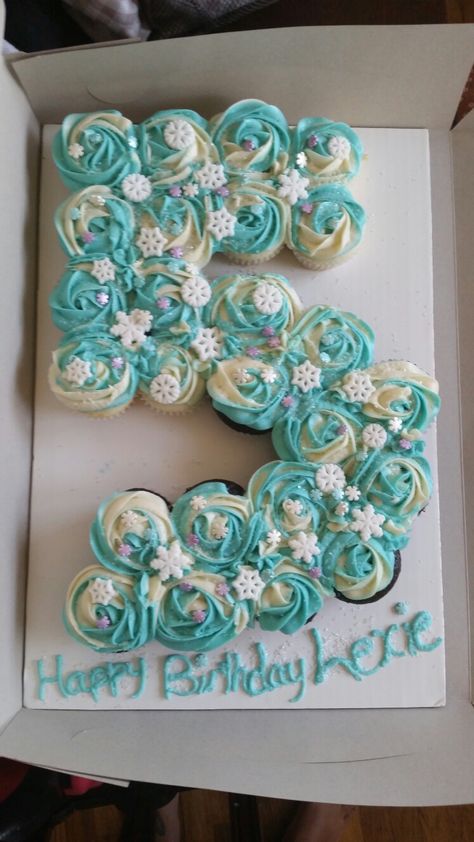 Frozen  number 5 cupcake cake Cupcake 5 Shape, Number 5 Cupcake Pull Apart Cake, Frozen Pull Apart Cupcakes, 5 Cupcake Cake Number, Number 5 Cupcake Cake, 5 Cupcake Cake, Cupcake Numbers, Frozen Cupcake Cake, Number Cupcakes