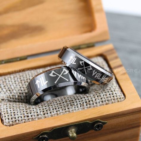 Black Rings Wedding, Runes Rings, Nordic Rings, Nordic Ring, Viking Rings, Nordic Runes, Matching Wedding Rings, Rings Black, Couple Set