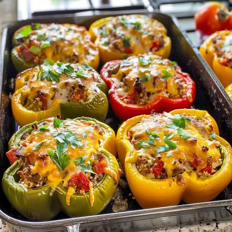 Stuffed Peppers Recipe - Healthy Stuffed Bell Peppers, Easy Stuffed Pepper Recipe, Stuffed Bell Pepper, Stuffed Peppers Beef, Stuffed Peppers With Rice, Rice And Vegetables, Easy Stuffed Peppers, Ground Beef Rice, Stuffed Peppers Healthy