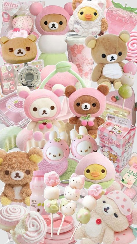 rilakkuma, korilakkuma + kiirotori 🍡🩷🍵🍦 #kawaii #pinkandgreen #aestehthic #cute #sanx #plushies #pastel Kawaii Rilakkuma Wallpaper, Rilakkuma Ios Homescreen, Rikuma Bear Wallpaper, Christmas Rilakkuma Wallpaper, Pink Shuffle Wallpaper, Rilakuma Wallpapers Aesthetic, Rilakkuma Wallpaper Iphone, Kpop Shuffle, Korilakkuma Pfp