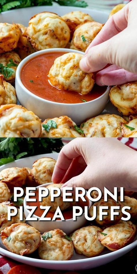 Pepperoni Pizza Puffs, Pizza Puffs, Homemade Pepperoni, Homemade Pepperoni Pizza, Appetizers Easy Finger Food, Best Appetizer Recipes, Finger Foods Easy, Finger Food Appetizers, Super Bowl Food