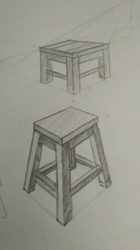 Stool Drawing Sketch, Object Sketches Pencil Drawings, Perspective Object Drawing, Easy Object Drawing, Object Drawing Simple, Stool Sketch, Object Sketches, Stool Drawing, Robot Design Sketch