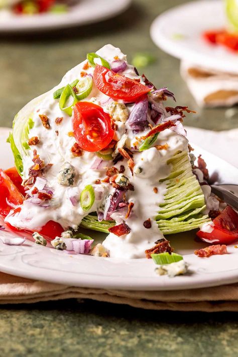 Wedge Salad Romaine Wedge Salad, Vegan Blue Cheese Dressing, Salad With Blue Cheese Dressing, Classic Wedge Salad, Wedge Salad Recipe, Wedge Salad Recipes, Blue Cheese Dressing Recipe, Salad With Blue Cheese, Wedge Salad