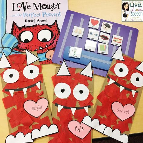 Incorporating language goals with this craft was the perfect activity for today! ❤ The Love Monster Craft, Love Monster Activities Preschool, February Literacy Activities Preschool, Valentines Day Language Activities, Love Monster Craft Preschool, Valentines Crafts For Preschoolers, Love Monster Activities, February Crafts For Kids, Love Monster Craft