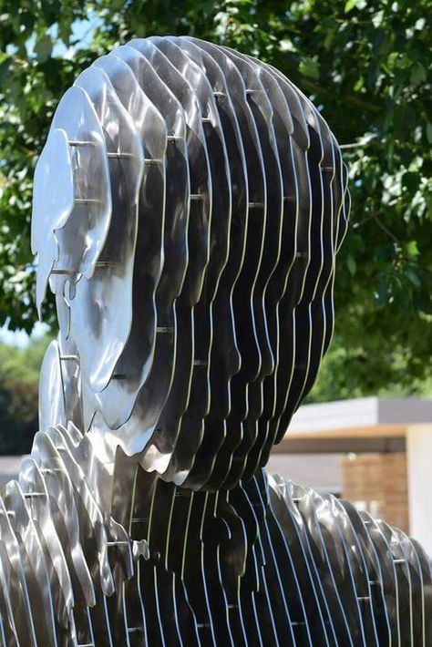 Metal Sculptures Garden, Human Sculpture, Nose Drawing, Layered Art, Steel Art, Steel Sculpture, The Reader, Metal Art Sculpture, Illusion Art