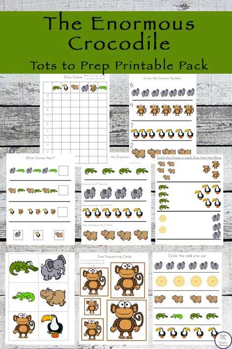 This Enormous Crocodile Tots to Prep Printable Pack goes well alongside the funny book by Mr Dahl. Crocodile Activities, Rainforest Classroom, The Enormous Crocodile, Study Craft, Roald Dahl Books, Sequencing Cards, Lacing Cards, The Odd Ones Out, Sequencing Activities