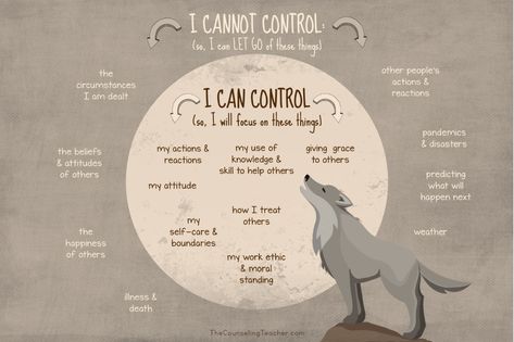 Poster - Control Circle - Wolf Things I Cant Control, Circle Of Control Activity, Circle Of Control, I Can Control, Elementary Counseling, Leader In Me, Think Happy Thoughts, Counseling Resources, Mental And Emotional Health