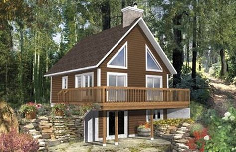 This beautiful cottage is ideally suited for a lakefront or mountaintop location. The house is 26 feet wide by 30 feet deep and provides 1,906 square feet of living space. The 780 square foot basement includes a large den with fireplace, a bedroom, a bathroom and a laundry room. House Plan No.179126 House Plans by WestHomePlanners.com Small Lake Houses, House Plan With Loft, Cabin Floor Plans, Cabin House Plans, Lake House Plans, Beautiful Cottages, Cottage Plan, A Frame House, A Cabin