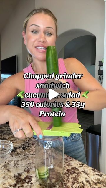 Chopped Grinder Sandwich Cucumber Salad, Chopped Grinder Cucumber Salad, Grinder Cucumber Salad, Janelle Rohner Recipes, Chopped Grinder Sandwich, Cucumber Bowls, Chopped Cucumber Salad, Sugar Free Lunch Ideas, Jalapeño Dressing