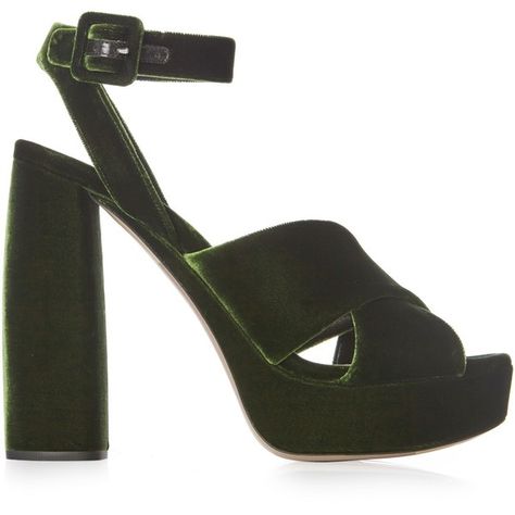 Miu Miu Velvet block-heel platform sandals ($660) ❤ liked on Polyvore featuring shoes, sandals, heels, dark green, platform shoes, platform heel sandals, miu miu sandals, strappy heeled sandals and heeled sandals Dark Green High Heels, High Platform Shoes, Block Heel Platform Sandals, Velvet Block Heels, Green High Heels, Wide Sandals, Strappy Block Heel Sandals, Velvet Sandals, Wide Width Sandals