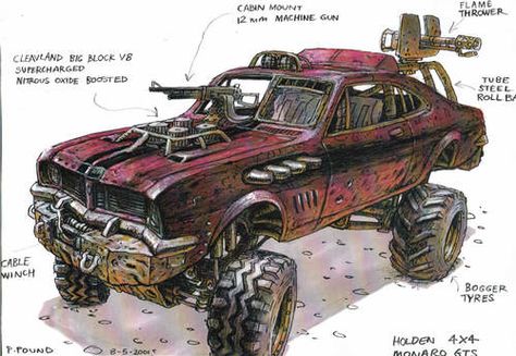 Concept Art for Mad Max From 15 Years Ago Shows How Timeless Good Ideas Are -  #art #madmax #peterpound Mad Max Road, Max Rockatansky, Apocalypse World, Car Max, Mad Max Fury, Mad Max Fury Road, Fury Road, Zombie Survival, Post Apocalypse