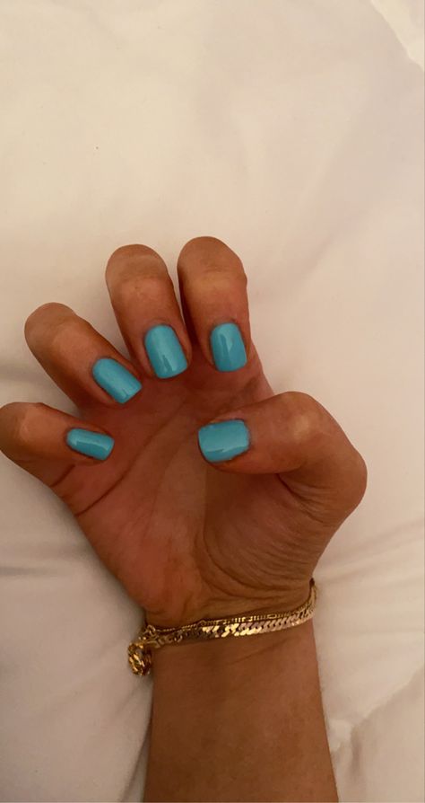 Gel Set Nails, Basic Blue Nails Short, Short Nails Bright Colors, Short Bright Blue Nails, Cadet Blue Nails, Blue Mediterranean Nails, Shades Of Blue Manicure, Nails Short And Simple, Stubby Nails