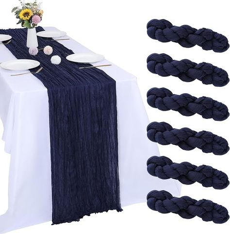 Amazon.com: RestfulGlow 6 Pack Navy Blue Cheesecloth Table Runner 10FT Boho Gauze Fabric Table Runner 35 x 120 Inch Rustic Sheer Runner for Wedding Birthday Baby Shower Party Boho Table Decoration（Navy Blue） : Home & Kitchen Blue Cheesecloth Table Runner, Cheesecloth Table Runner, Boho Table, Fabric Table Runner, Fabric Table, Blue Home, Gauze Fabric, Baby Shower Party, Cheese Cloth