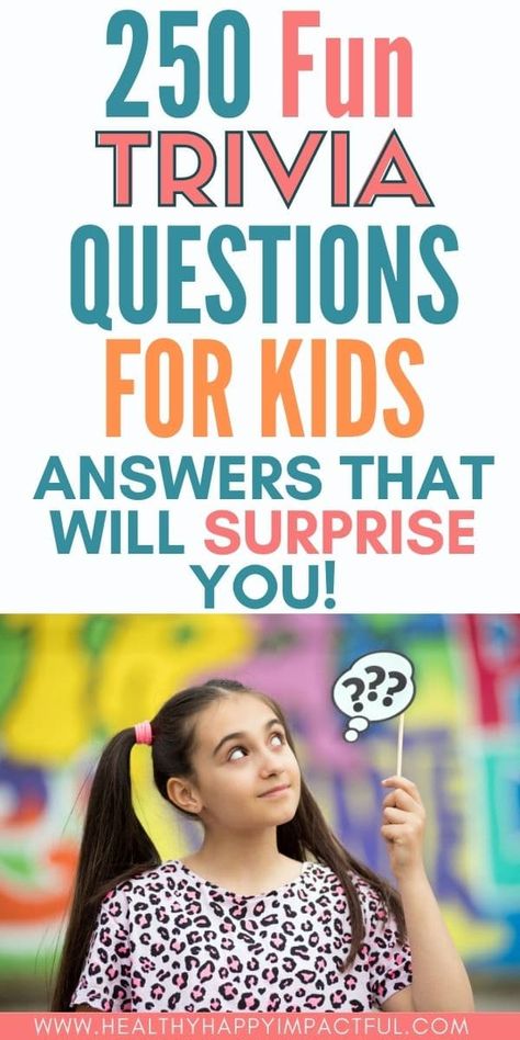 250 Fun Trivia Questions for Kids (With Answers That Will Surprise You!) Kids Trivia Questions And Answers, Kids Trivia Questions, Fun Trivia Questions And Answers, Family Trivia Questions, Kids Quiz Questions, Trivia For Kids, Disney Trivia Questions, Trivia Questions For Kids, Conversation Starters For Kids