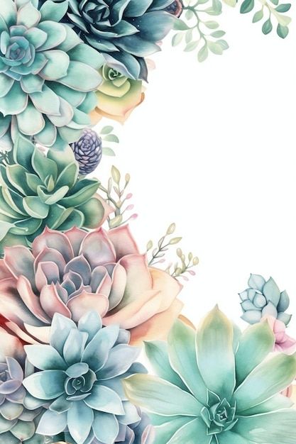 Photo a floral background with a place f... | Premium Photo #Freepik #photo #watercolor-wallpaper #illustration-background #hand-painted-background #watercolor-illustration Watercolor Flowers Background Wallpapers, Succulent Background, Phone Wallpaper Themes, Leaves Wallpaper Iphone, Succulents Wallpaper, Succulent Watercolor, Floral Watercolor Background, Tattoo Background, Watercolor Flower Background