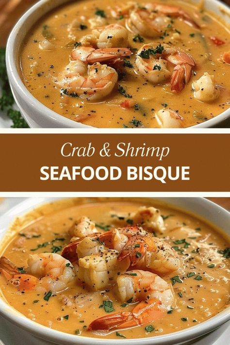 My grandma’s version of this soup was simply the best. Haven’t found any version better than this one!. Seafood Soup With Crab And Shrimp, Shrimp Crab Corn Bisque, Easy She Crab Soup, Crab Shrimp Seafood Bisque, Shrimp Broth Recipe, Shrimp Soups, Mexican Seafood Recipes, Seafood Soups And Stews, Shrimp Bisque Soup