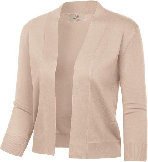 GRACE KARIN Women's 3/4 Sleeve Knit Cropped Cardigan Sweaters Open Front Bolero Shrugs Coat Tops S-3XL at Amazon Women’s Clothing store Sweaters Cropped, Cardigan Y2k, The Cardigans, Formal Tops, Cardigan Sweaters, Cardigan Knit, Cropped Cardigan Sweater, Fitted Cardigan, Summer Sweaters