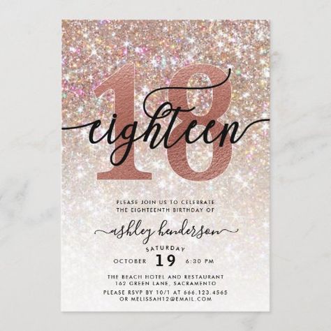 Rose gold confetti navy blue 18th birthday debut invitation | Zazzle.com 18th Birthday Invites, Birthday Champagne, Debut Invitation, Invitation Layout, Eighteenth Birthday, 18th Birthday Cards, Glitter Invitations, Invitation Background, Birthday Party Invitation Templates