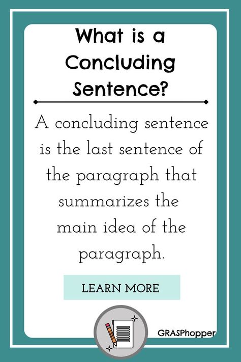 Want to know how to effectively teach the foundations of concluding sentences? First, you need to understand the definition. A concluding sentence is the last sentence of a paragraph that summarizes the main idea of the paragraph. Learn more on our blog! Concluding Sentences, Sentence Activities, Topic Sentences, Transition Words, Shows To Watch, Finally Friday, Higher Order Thinking, Teaching Videos, Paragraph Writing