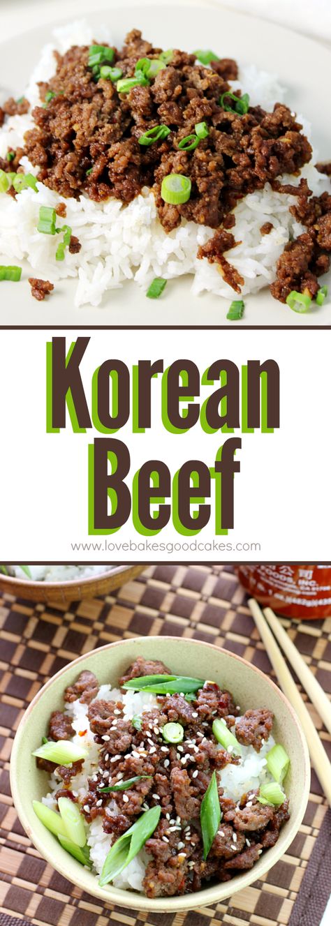 This Korean Beef recipe is so popular!! It's perfect for a quick, easy and flavorful dinner - Serve it over rice or in lettuce leaves for a meal the entire family will love! Korean Beef And Rice, Korean Beef Recipes, Korean Beef Bowl, Diy Easy Recipes, Beef Bowls, Korean Beef, Beef And Rice, Bulgogi, Easy Dinners