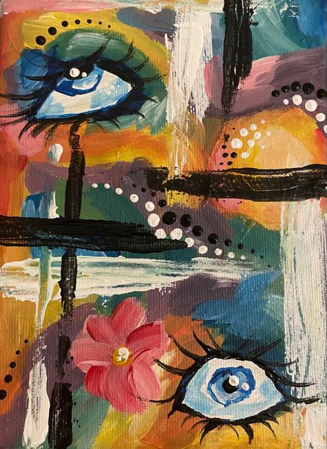 Funky Aesthetic Art, Abstract Weird Art, Eye Acrylic Painting Abstract Art, Quirky Acrylic Paintings, Funky Abstract Art, Funky Canvas Painting Ideas, Funky Art Ideas, Funky Canvas Painting, Funky Painting Ideas